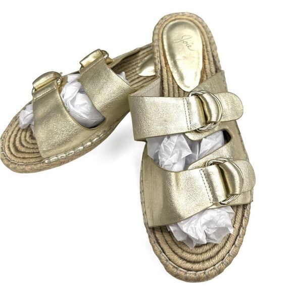 Joie Cagney Leather Espadrille Gold Slide Sandals New! - Picture 9 of 12